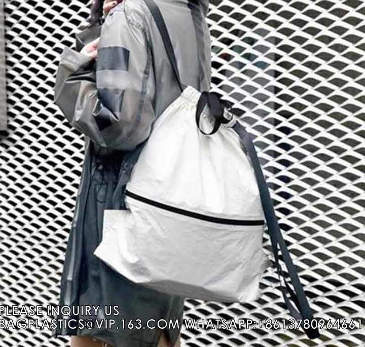 Wholesale Tyvek Waterproof Gym Bag Sports Soccer Drawstring Backpack Shopping bag, Promotional bag, Gift bag, Packing