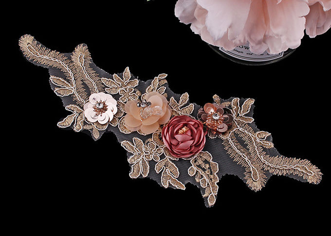 3D Flower Beaded Lace Embroidered Applique Patches Collar With Sequin Rhinestone