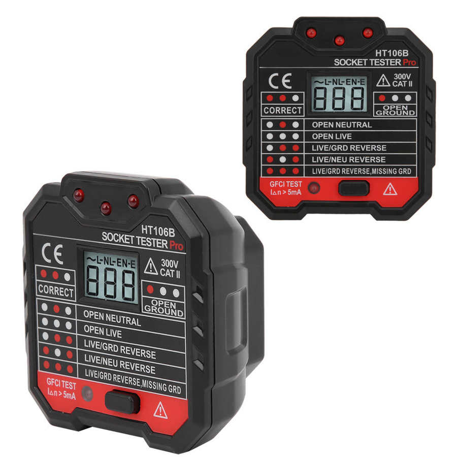 Plastic Black And Red EN61010-1 Check Plug Socket Tester