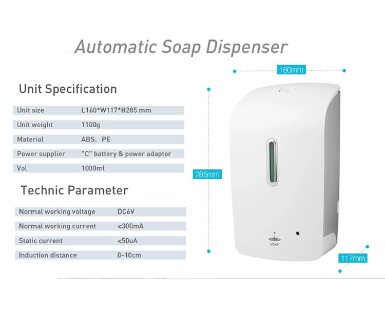 1000ml Liquid Hand Sanitizer Dispenser With Table Holder 1.5 CC Refillable Foaming Soap Dispenser