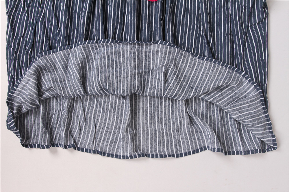 100% Rayon Ladies Striped Printing Blouse Big Embroidery Striped Womens Top