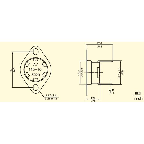 T23-UF2-PB KSD301 Bimetal Thermostat(PPS case; Height 9.6mm; Max Ambient Temp 200℃)