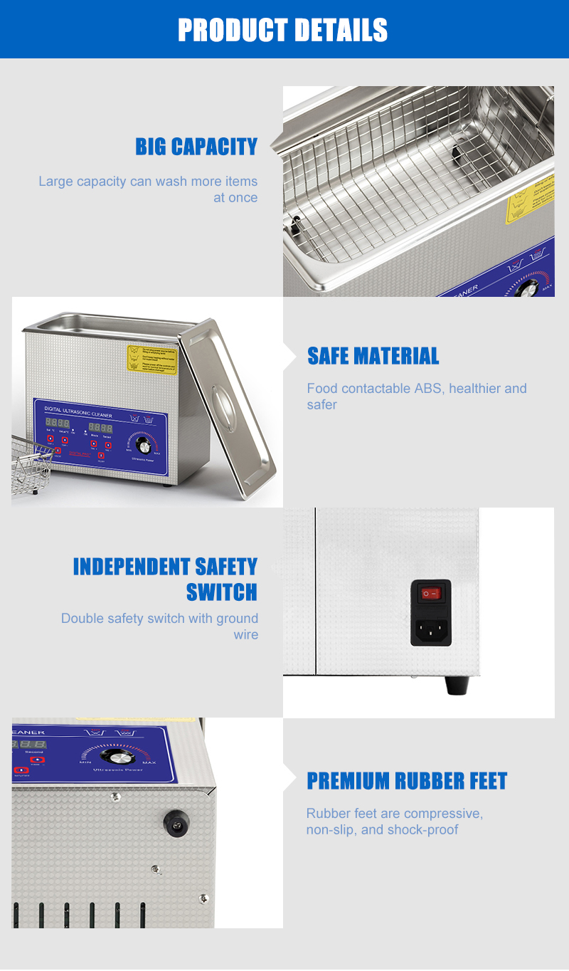 Metal Power Adjustable Ultrasonic Cleaner Industrial 40KHz 4.5L