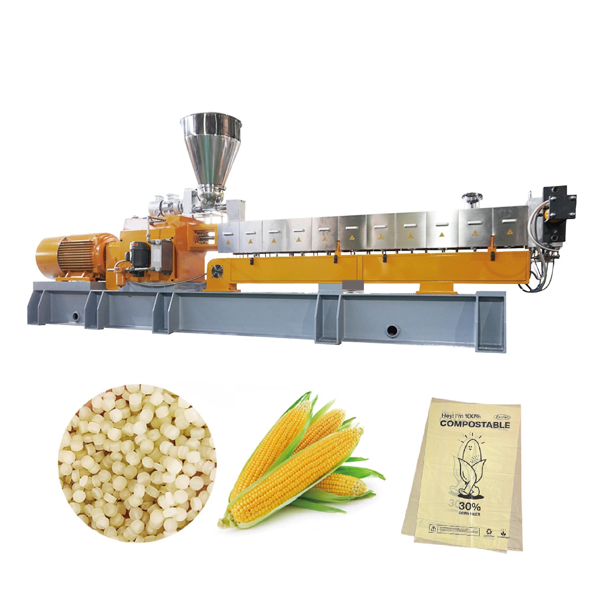 Biodegradable Material PLA Bamboo Powder Starch Granulator Line 300~500kg/H