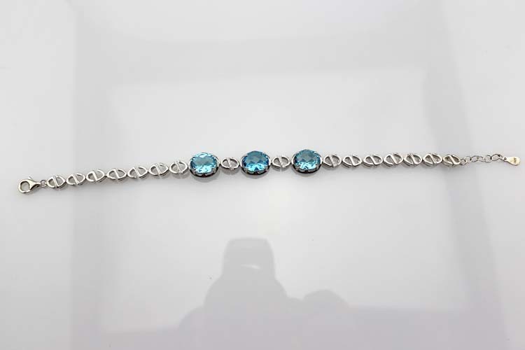 Fashion Jewelry Oval Blue Topaz and Clear Cubic Zircon Link Bracelet(H06)