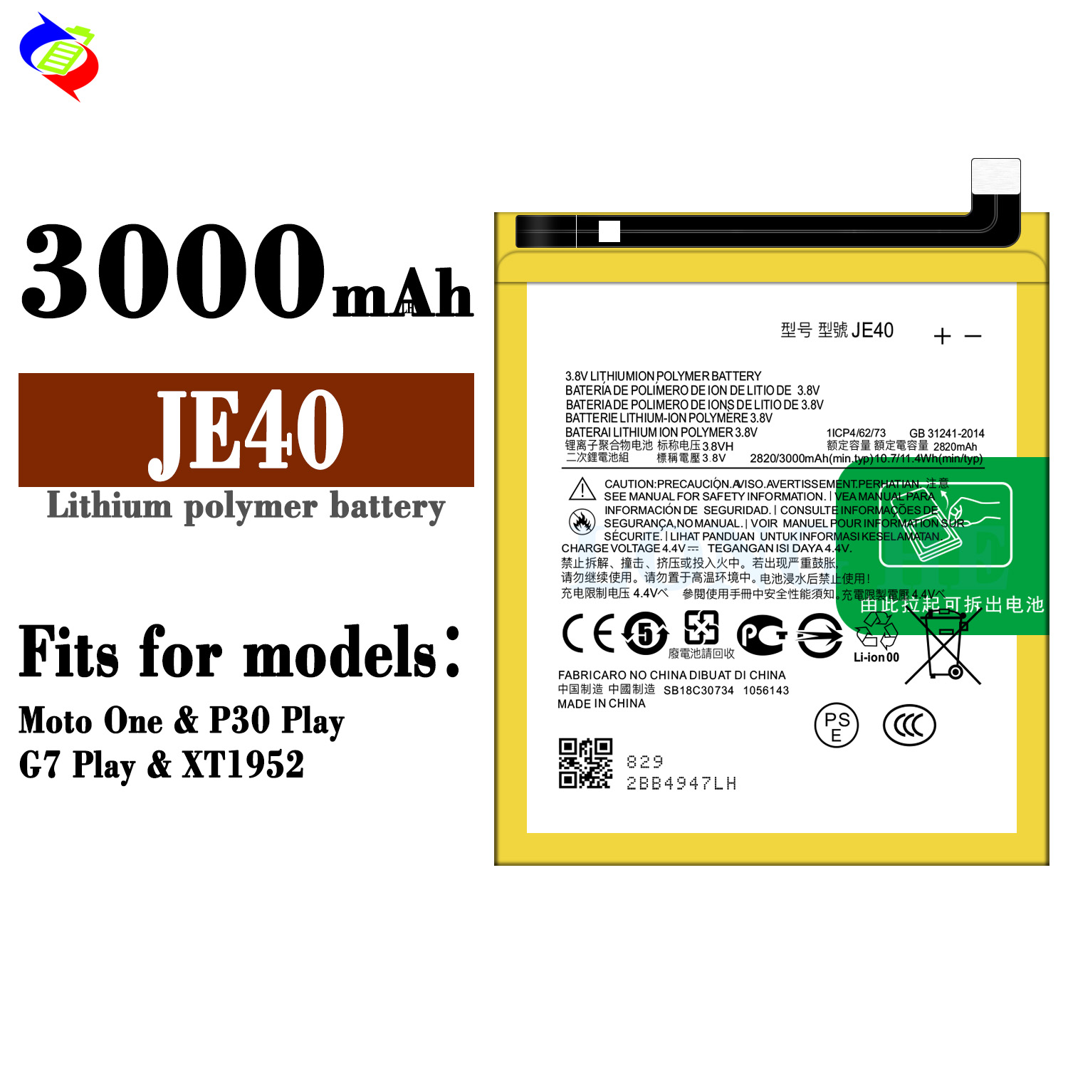 White 3000mAh Mobile Phone Battery JE40 for MOTO G7 P30 Play G7 Play XT1952 High Capacity