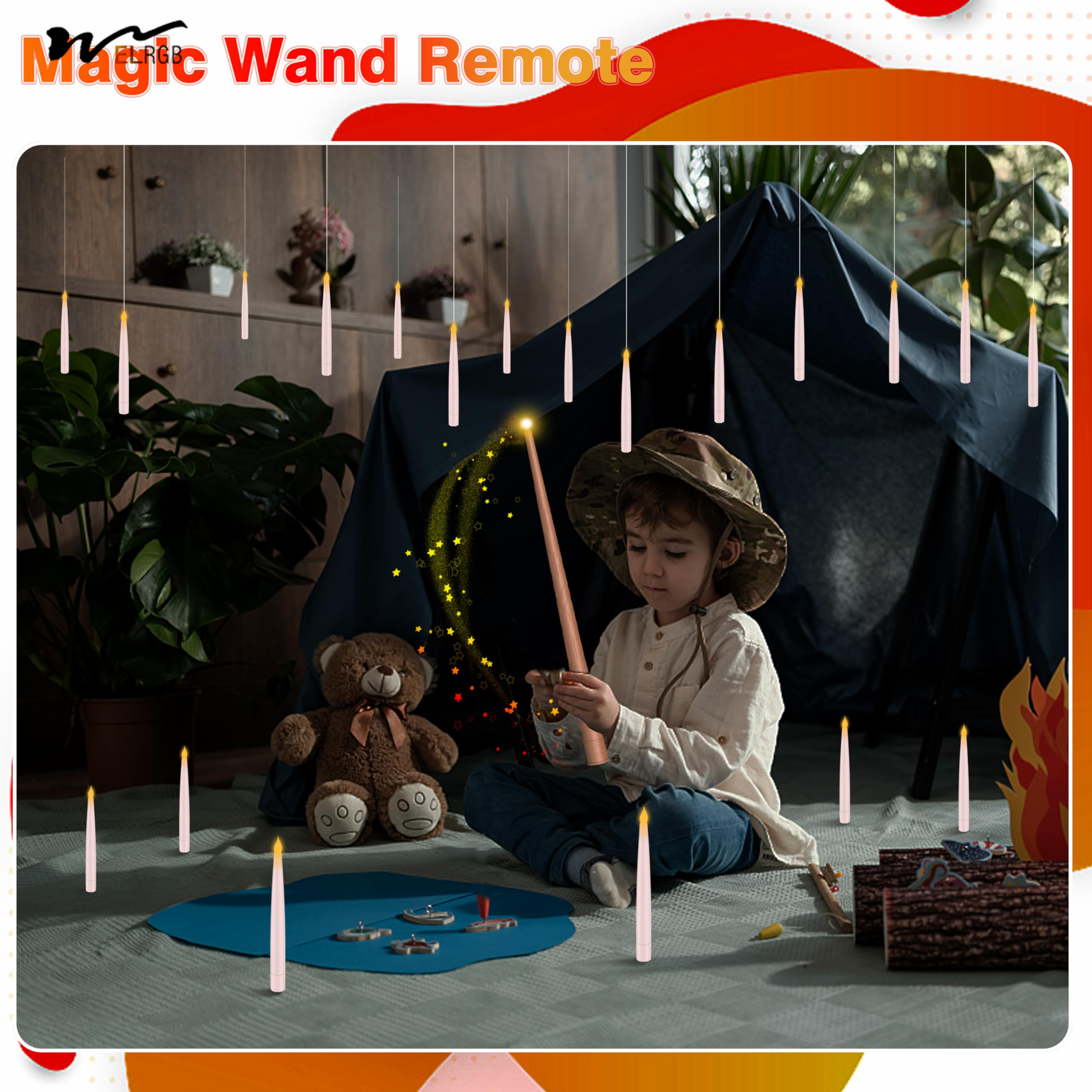 Home Christmas Decor 20 Pcs LED Floating Candles with Wand Flameless Flickering Warm Light