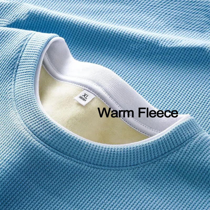 6xl 5xl 3xl Crewneck Sweatshirt Oversized Casual Style Men'S Waffle Knit Thermal Fleece T-Shirt
