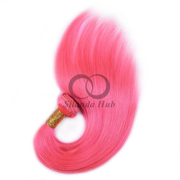 Pink Straight Remy Human Hair Bundles Sew In Weave Bundles Brazilian Bundle Deals