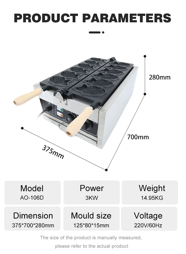 Korean Fish Cake Commercial Electric Taiyaki Waffle Maker with 18 KG Stainless Steel
