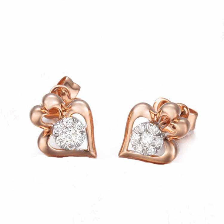 Hot Sale 18K Rose Gold White Gold Heart Stud Earrings for Women Gift (GDE010)