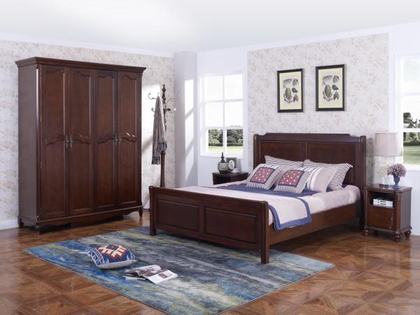 Rubber Wood Furniture Thailand solid wood King/Queen Bed in Leisure American