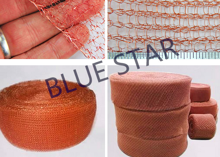 Flat / Crimped Knitted Copper Mesh 2 - 53 '" Width Firm Structure Higher Strength