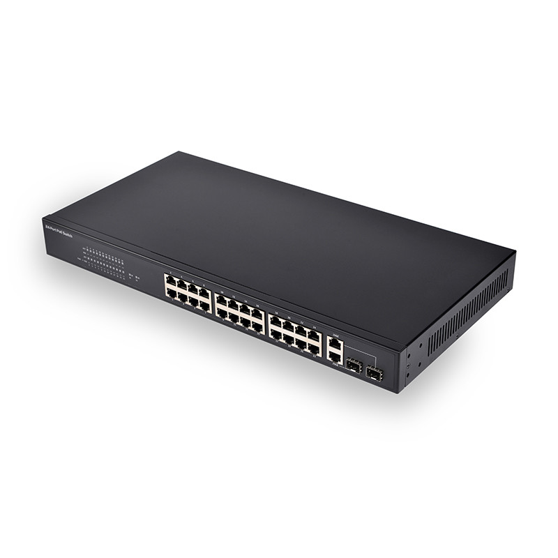 28-port 100M switch IEEE 802.3af/a standard 370W power backplane bandwidth 8.8 Gbps uplink port POE switch