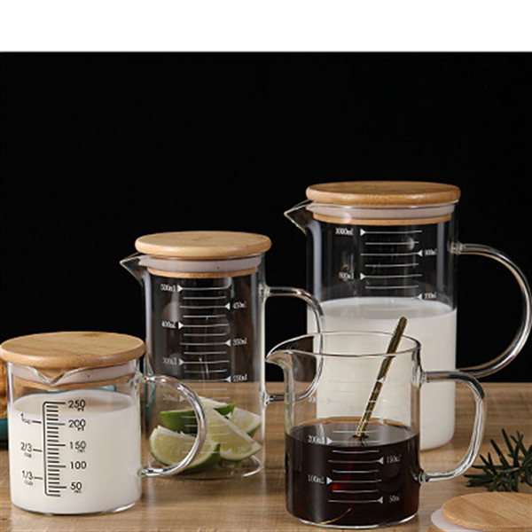 Microwave Oven Borosilicate Glass Tea Cups 350ml 500ml 1000ml With Bamboo Lid