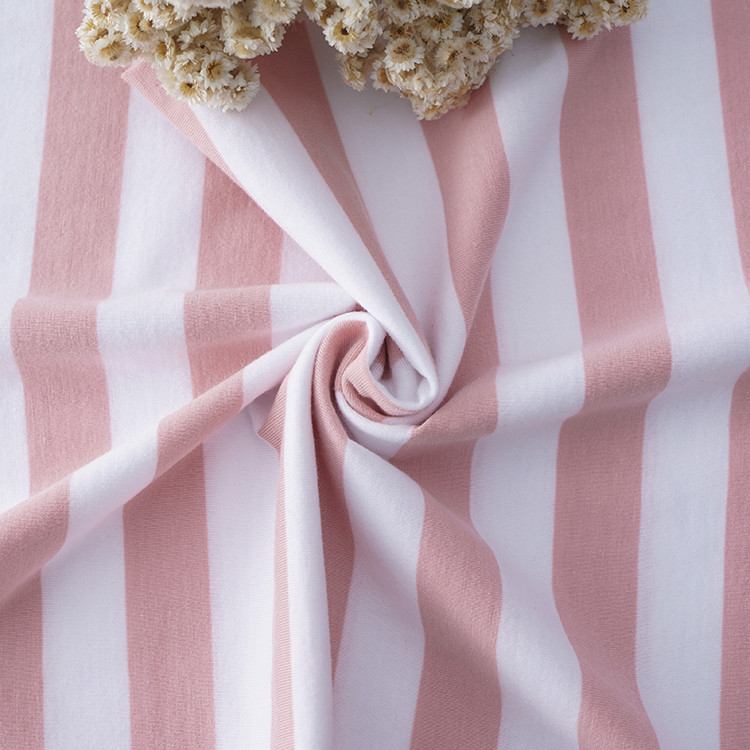 Pure Cotton Breathable Jersey Absorbent Striped Material Fabric For T Shirt