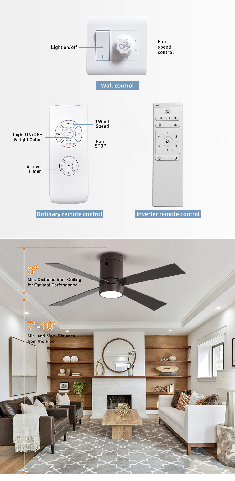 65W 48Inch 4 Metal Blade Modern Style Ceiling Fan