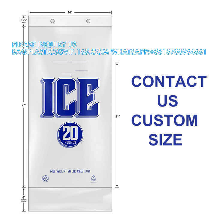 Custom Logo Printing Food Grade Strong Material 8 Lb 10 Lb 20lb Plastic Twist Ties Handle Wicket Ice Cube Bags Set