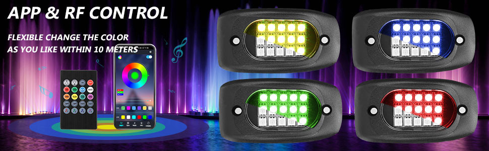 Waterproof LED RGB Rock Lights Kit APP Control Multi Function