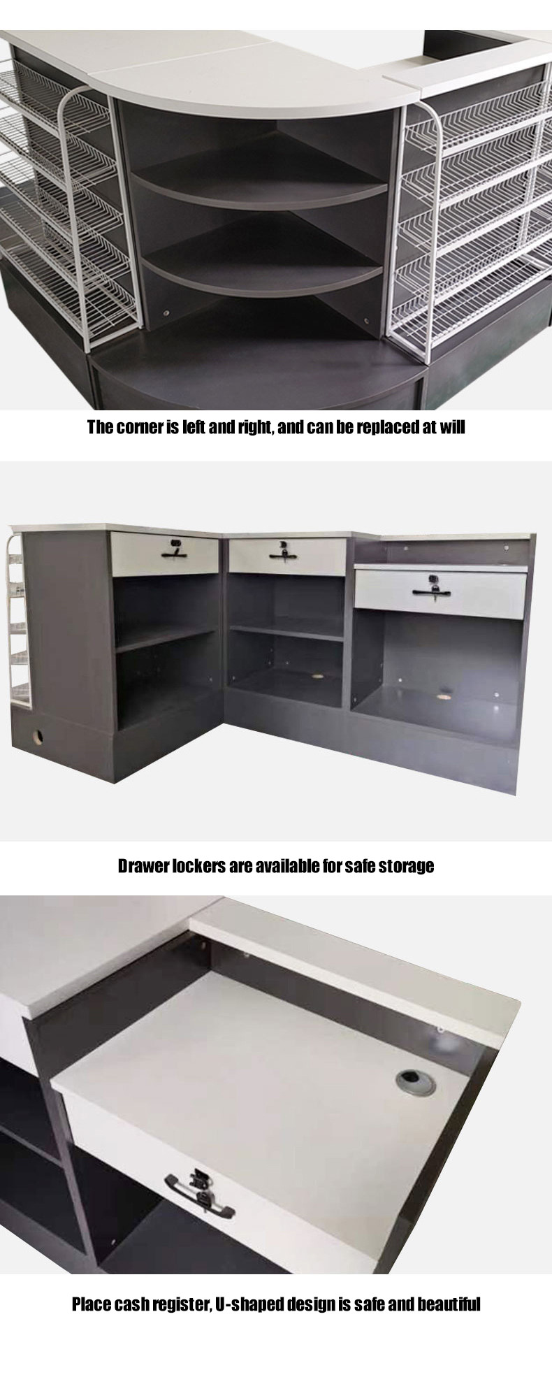 Adjustable Supermarket Steel Checkout Counters With Customized Length