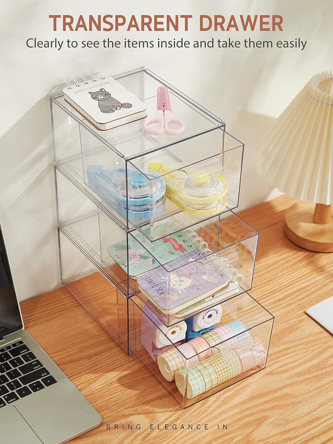 Stackable Makeup Organizer Drawers, 4.4'' Tall Acrylic Bathroom Storage Drawer, Cosmetics Storage Box for Vanity