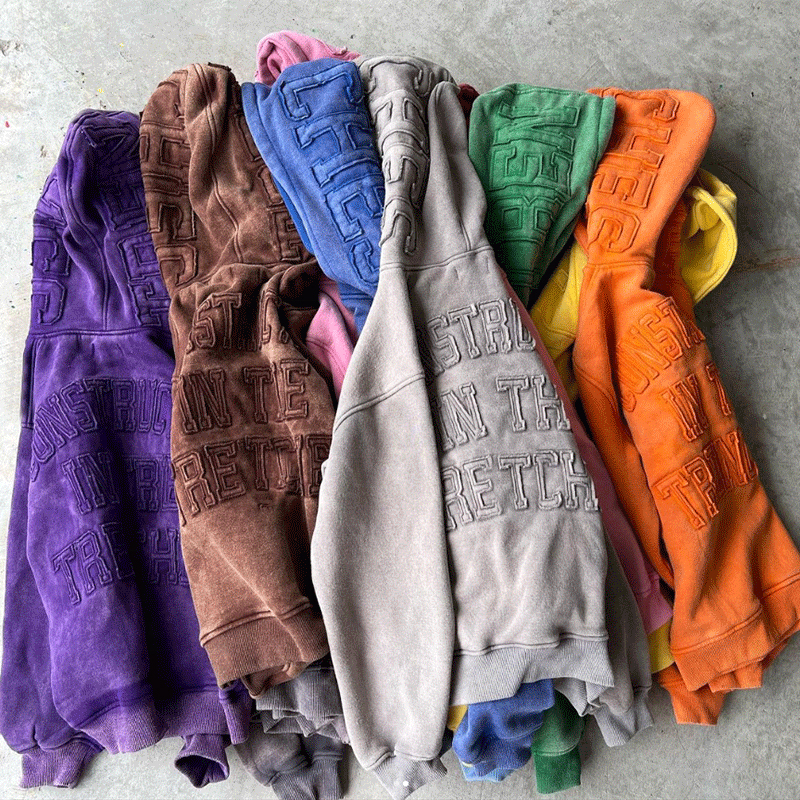 Oversized French Terry Hoodie Applique Embroidered Patch Sweatshirt Elastic Waistband