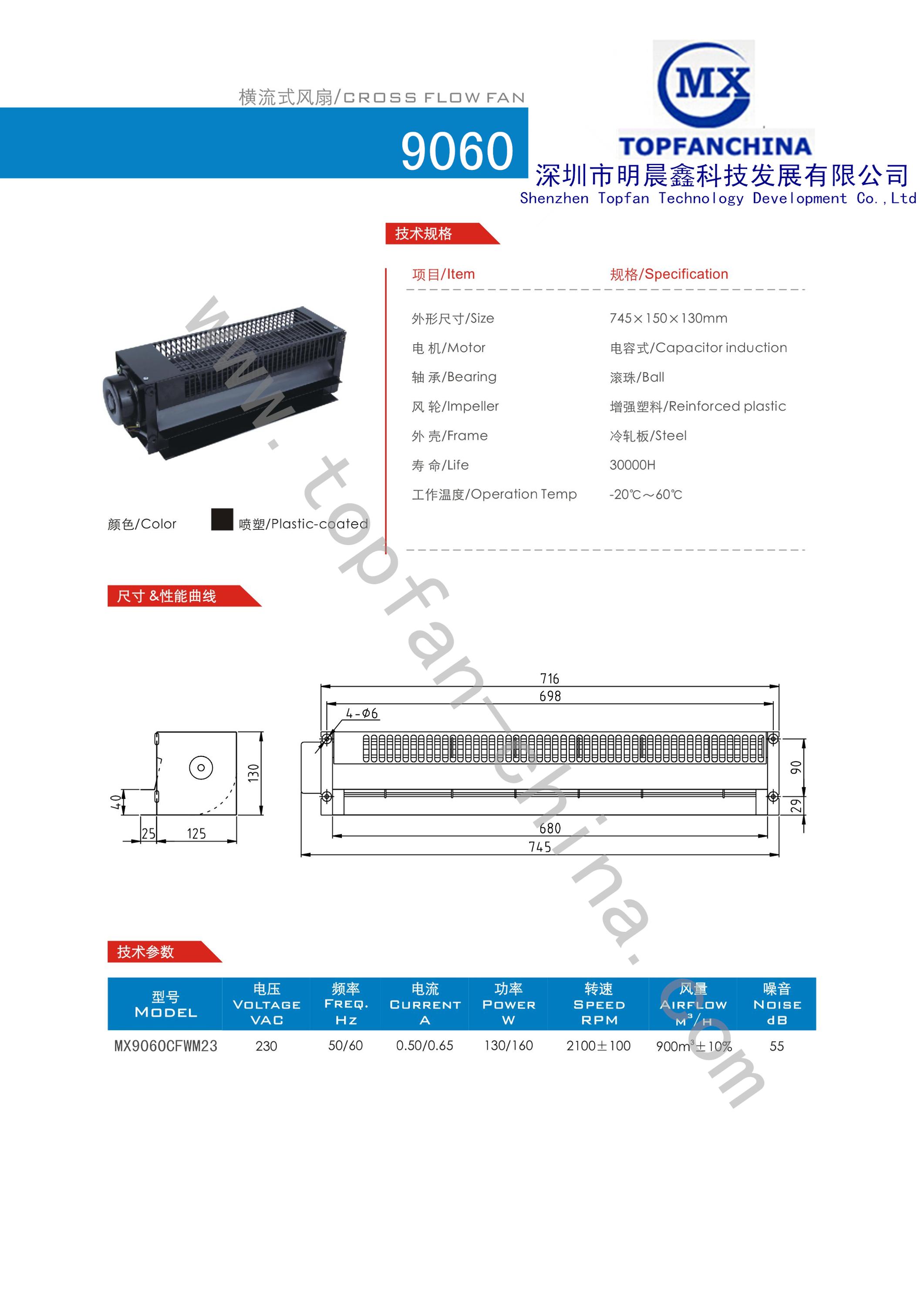 745mm cross flow 230V ac motor fan cooling for villa / large building heating / cooling supply equipment