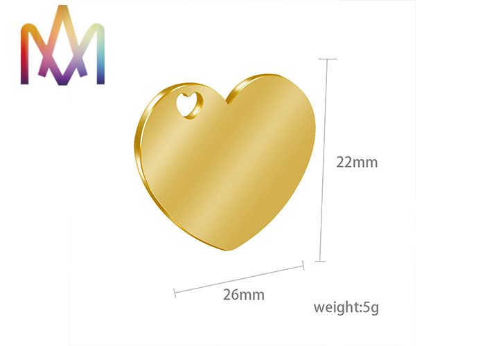 22X26mm No Tarnish Heart Shape Engraved Charm Tags