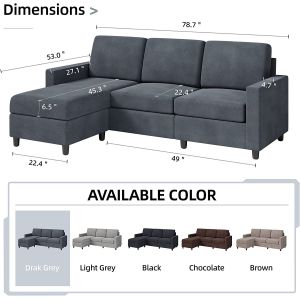 Apartment Modular Sectional Couch L Shaped Stain Resistant Convertible