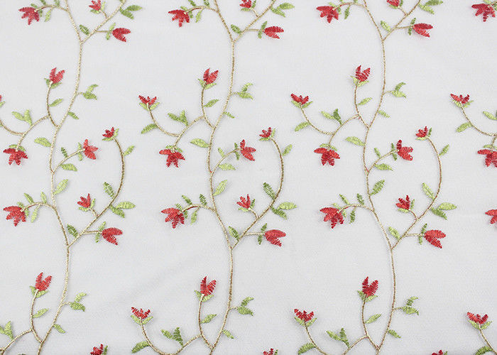 Multi Colored Floral Embroidered Lace Fabrics , Embroidery Mesh Fabric For Party
