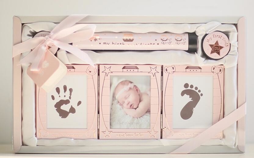 Newborn Baby Handprint and Footprint Photo Frame Kit with an Baby-safe Ink Pad baby birth certificate keepsake