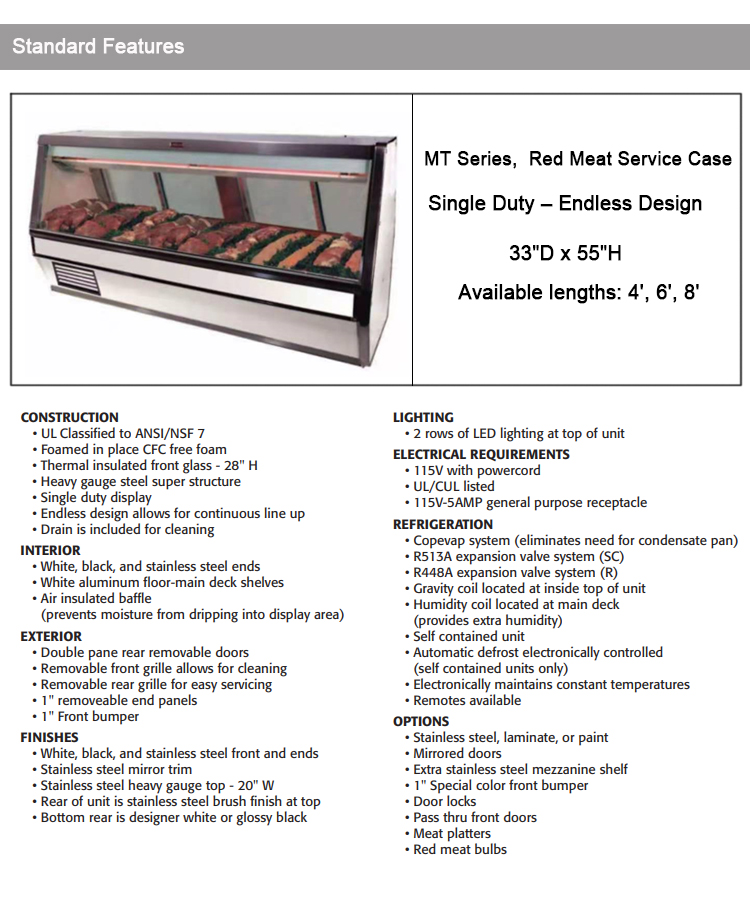 33''*55'' Meat Display Cooler Refrigerated Meat Display Case 500L 115V 60HZ