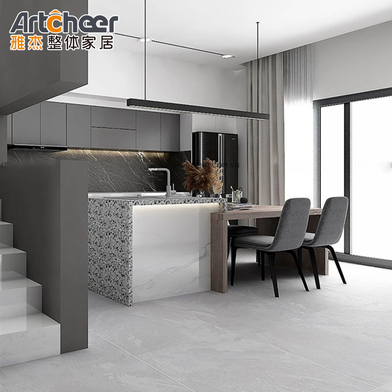 RTA Melamine Board Door Material High Gloss Kitchen Cabinet with Sintered Stone Table Top