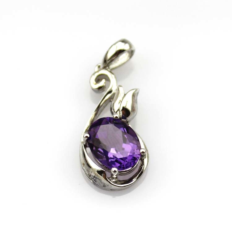 Fashion Jewelry Sterling Silver 7mmx9mm Oval Amethyst Cubic Zircon Pendant (PSJ0400)
