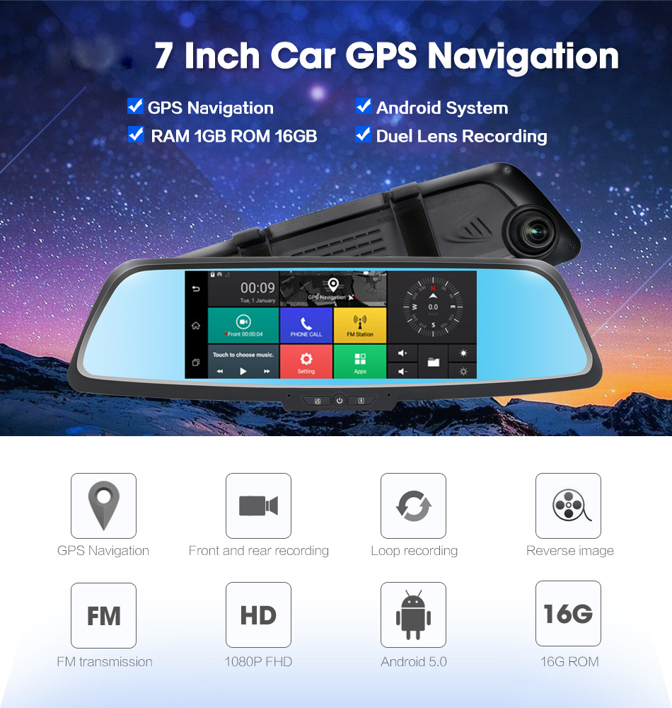 3G GPS 7inch Car Camcorder FHD 1080P Emergency Lock Multi Language