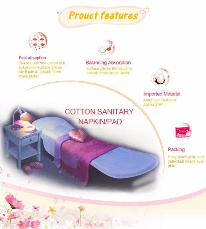 Non Irritation Organic Cotton Anti Leak Natural Sanitary Pads SAP sheet