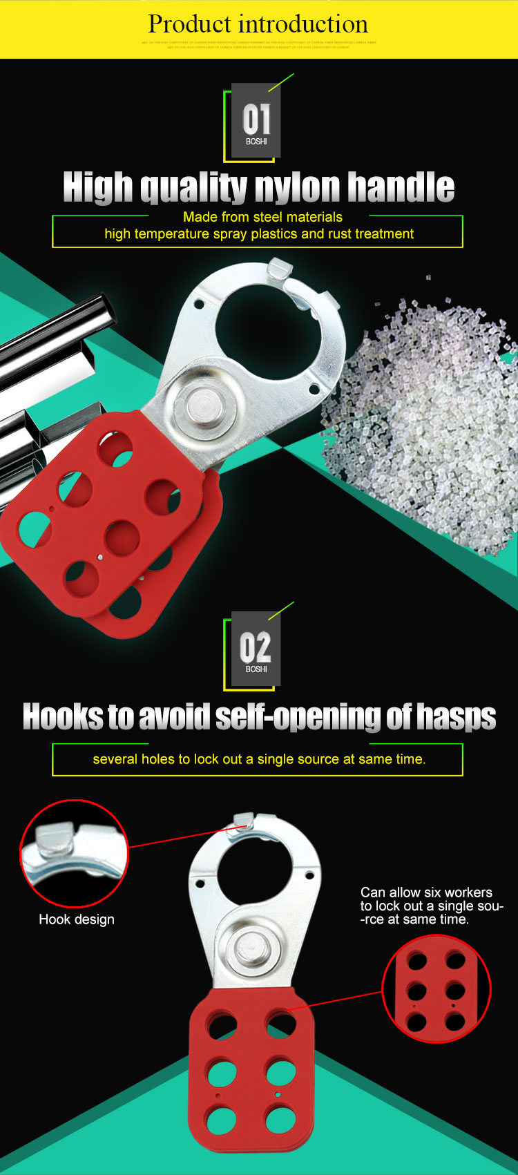 Metallic Multi Lock Hasp Customized Color With Nylon PA Injection Molding
