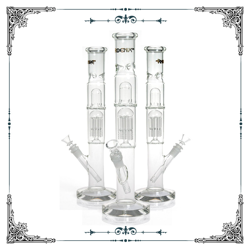 6 Arms Perc Hookah Smoking Glass Water Pipe With Phoenix Star Logo