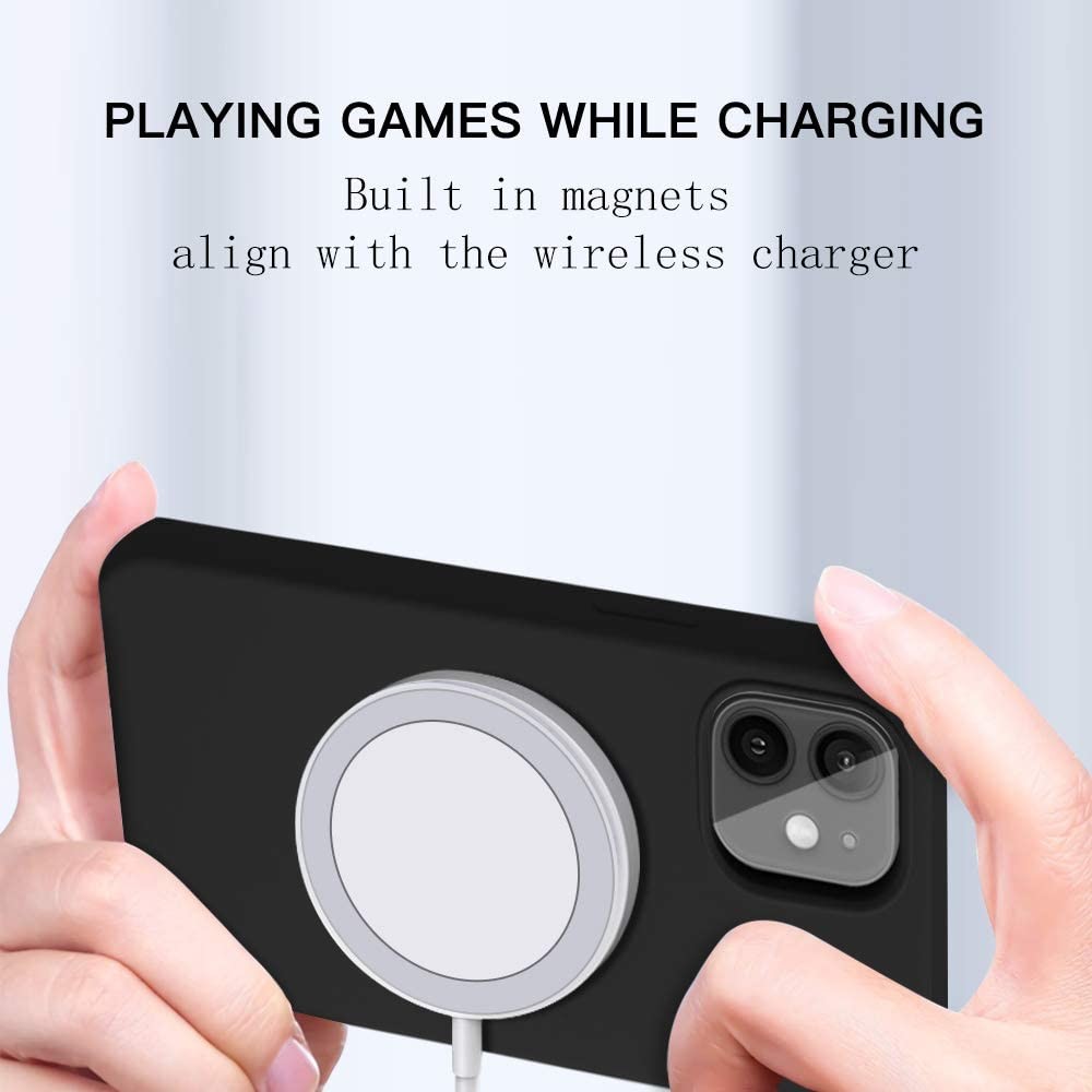 Full Protective Liquid Silicone Wireless Charger Case Built in Magnetic Ring (Supports MagSafe Wireless Charging) Black