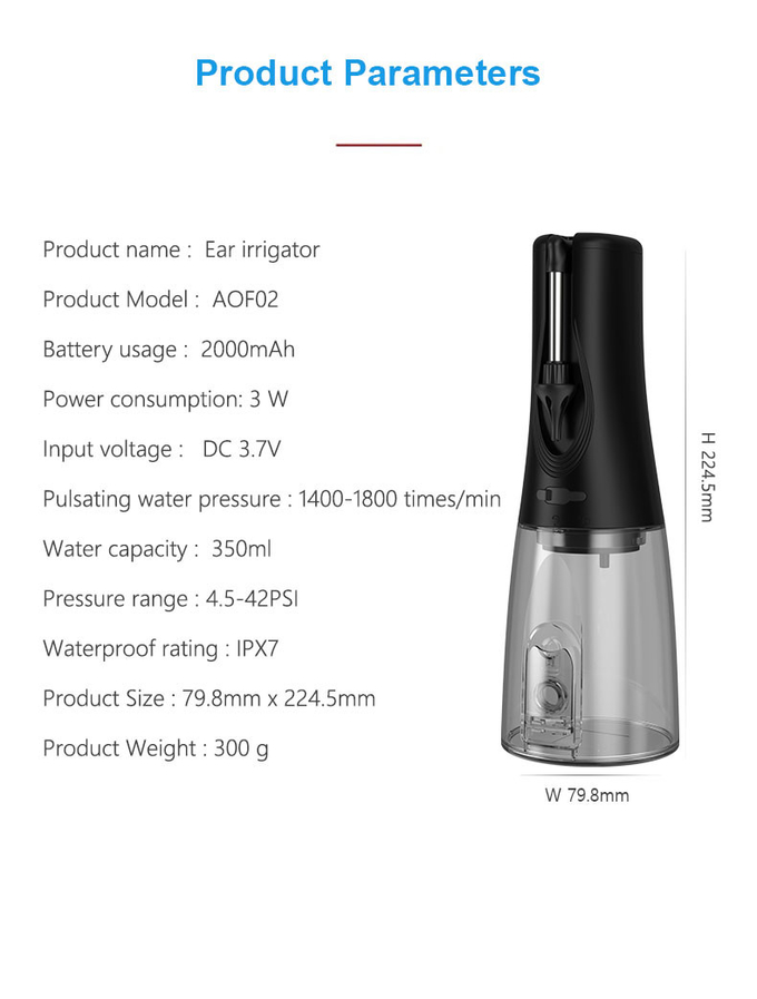 Ear Wax Cleaner IPX7 Waterproof 3 Working Modes Electric Portable Ear Cleaner