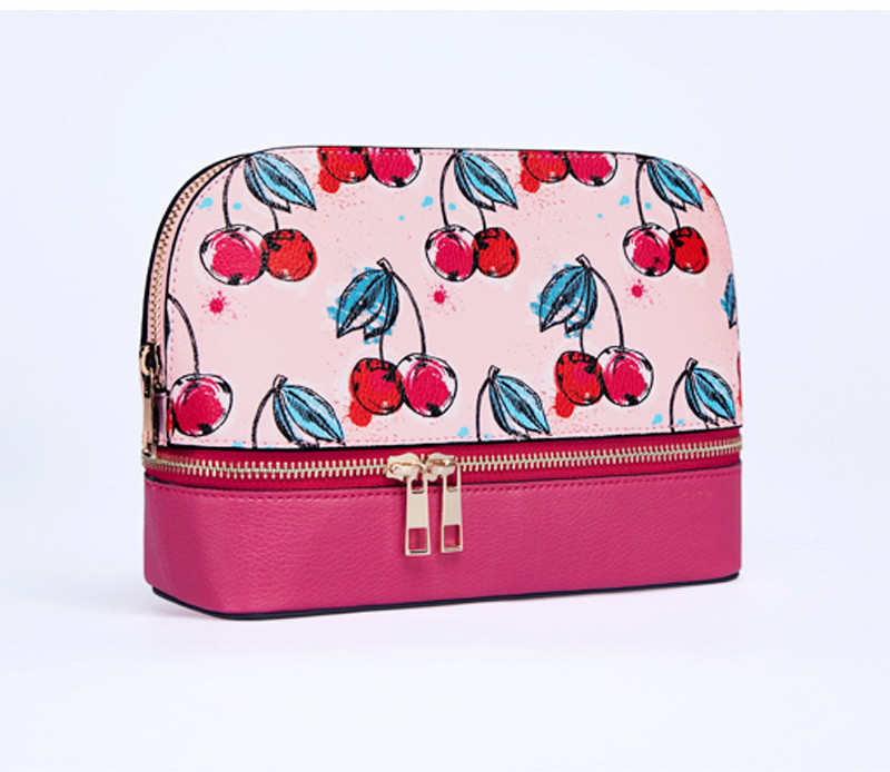 Women Waterproof PU Leather Portable Travel Printed Makeup Bag With Mirror