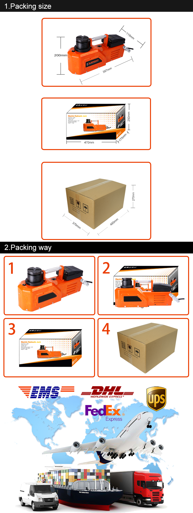 DC 24V 10 Ton Hydraulic Jack With Rear Handle , Hydraulic Jack For Truck