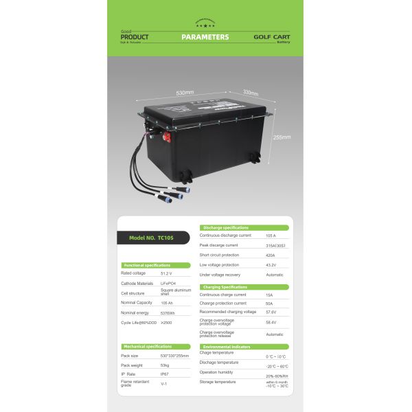 Golf Cart Lithium Battery 51.2v 105Ah Capacity Built-in BMS Protection Fast Charging Stable Output
