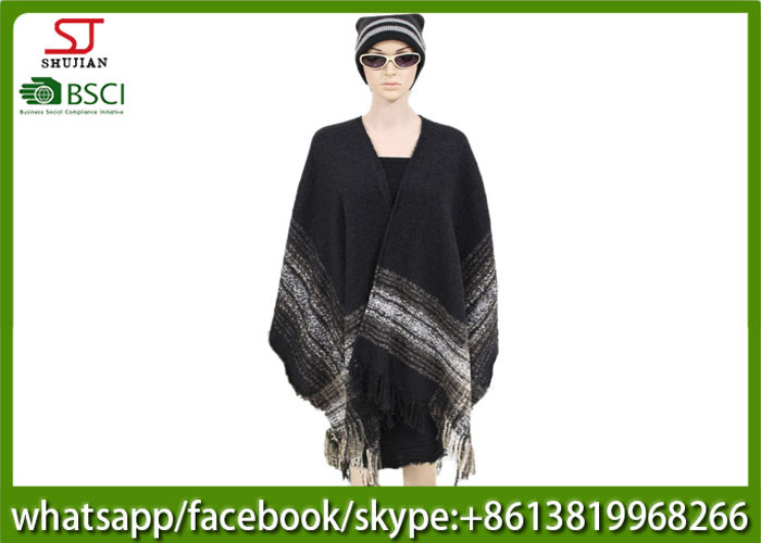 450g 165*120cm100%AcrylicWoven Quanquan Yarn Jacquard Tassel Poncho high quality factory keep warm fashion scarf