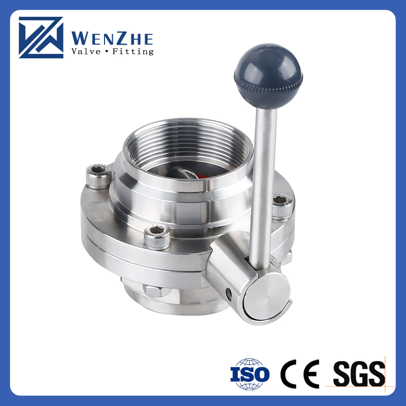 304 316L Sanitary Stainless Steel Threaded Butterfly Valve for Customized Support OEM