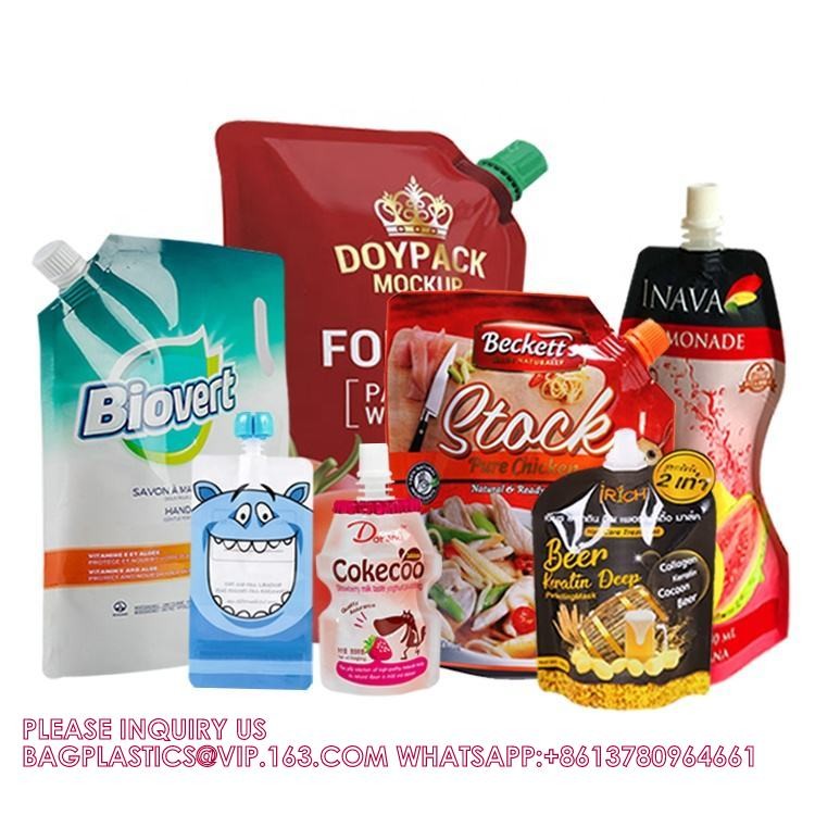 Custom Liquid Stand Up Nozzle Bag Beverage Sauce Jelly Red Wine Food Grade Aluminium Spout Pouch