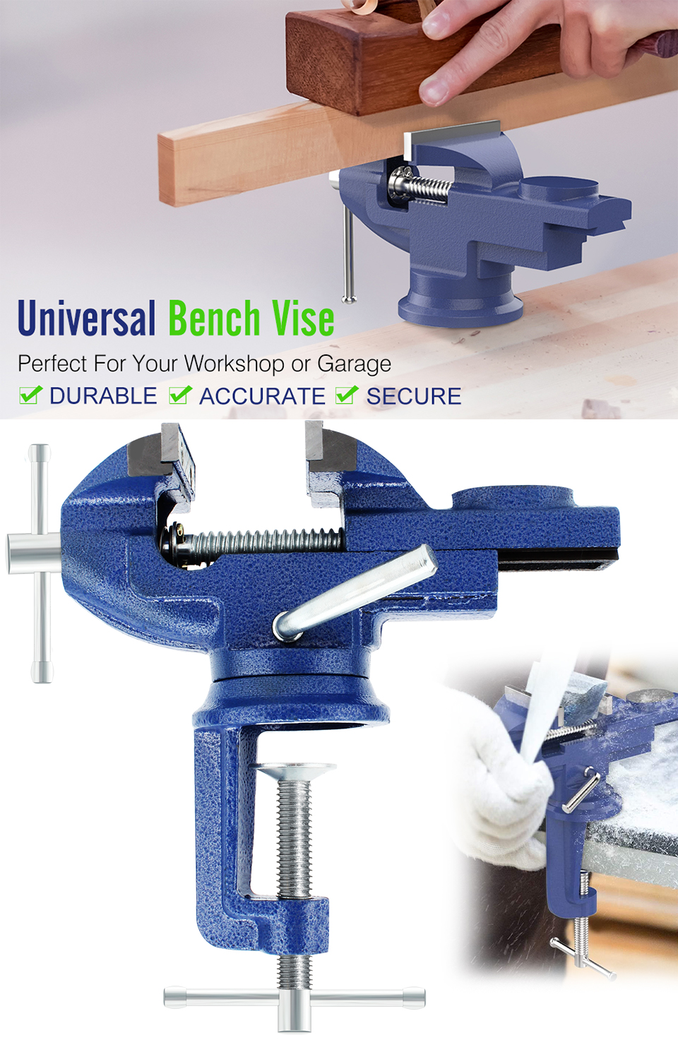 3 Inch Universal Table Vise 360 Degree Swivel Base Quick Adjust
