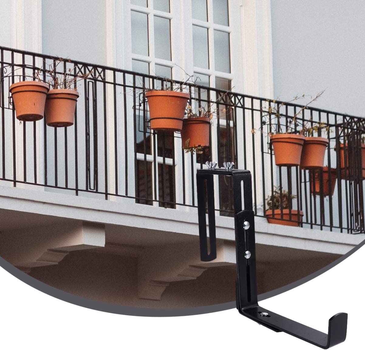 Black or White Set of 2 Adjustable Metal Trough Plant Pot Hanging Hooks Rail Balcony Planter Holder Brackets
