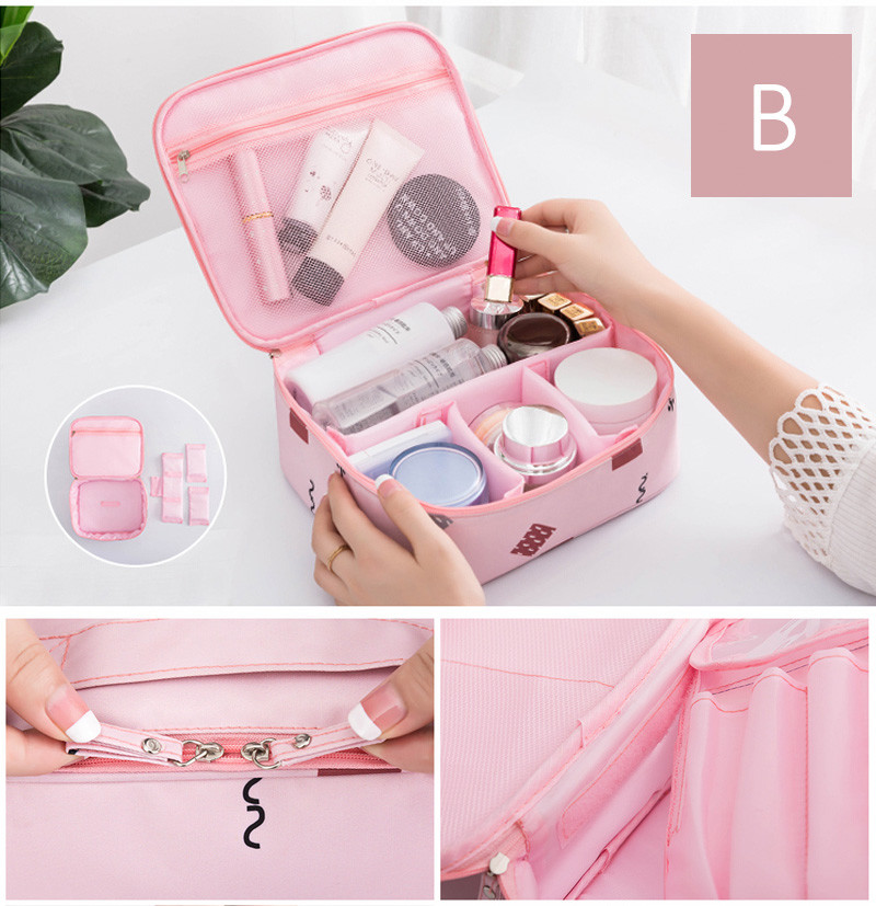 Printed Pattern Oxford Fabric Makeup Storage Bag with Double Zipper