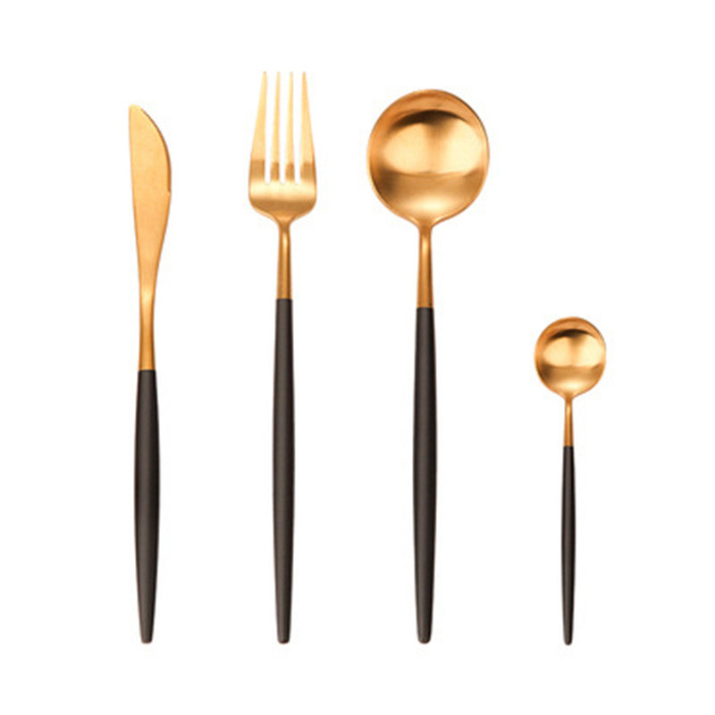 SGS 4 Piece Kitchen Flatware Sets 18/8 Stainless Steel Gold Plated Spoon And Fork